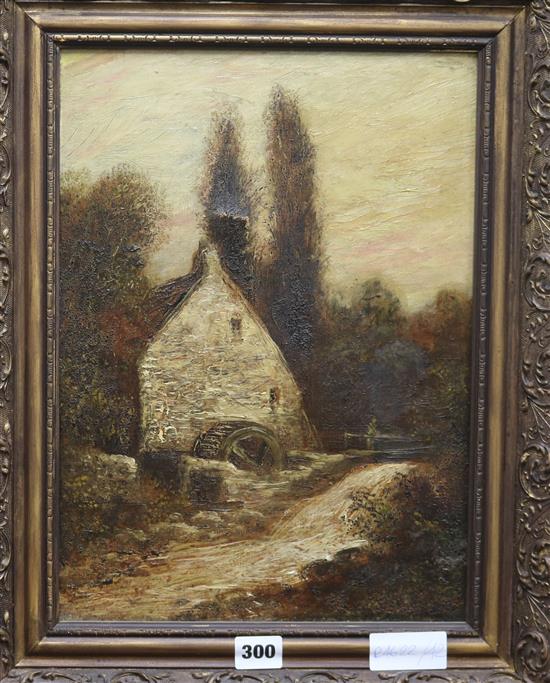 English School c.1900 Angler beside a watermill 15 x 11in.